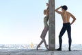 Ballet dancers posing at unfinished building Royalty Free Stock Photo