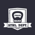 Athletic department emblem, sign with kettlebell