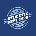 Athletic department 1999 - typography vintage logo for t-shirt. Retro artwork badge for outfit print of two colors. Vector