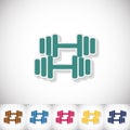 Athletic dumbbell. Flat sticker with shadow on white background