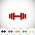 Athletic dumbbell. Flat sticker with shadow on white background