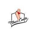 Athletic female body. Fitness center logo emblem label. Sportive figure. Vector.