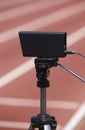 Athletic finish line photoelectric cell control device and running track Royalty Free Stock Photo