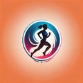 Athletic fitness app showing running person, logo icon in flat style