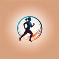 Athletic fitness app showing running person, logo icon in flat style