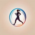 Athletic fitness app showing running person, logo icon in flat style