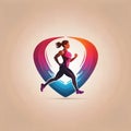 Athletic fitness app showing running person, logo icon in flat style