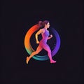 Athletic fitness app showing running person, logo icon in flat style