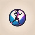 Athletic fitness app showing running person, logo icon in flat style