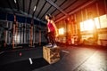 Athletic girl does box jump exercises at the gym Royalty Free Stock Photo