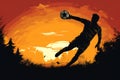 Athletic Goalkeeper soccer jump sunset. Generate Ai Royalty Free Stock Photo