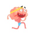 Athletic humanized cartoon brain character running, intellect human organ vector Illustration