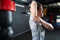 Athletic man doing strength training exercise at gym Royalty Free Stock Photo