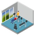 Isometric Man In Gym Exercising On The Bench Press. Sports and healthy lifestyle