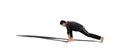 Athletic man practicing drills for perfect start in sprint races isolated on a white background along with his shadow.