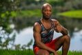 Athletic man showing a thumbsup gesture