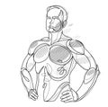 Athletic man torso vector linear illustration, male beauty with perfect muscular fit body posing, artistic drawing of fitness Royalty Free Stock Photo
