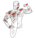 Athletic man torso vector linear illustration, male beauty with perfect muscular fit body posing, artistic drawing of fitness Royalty Free Stock Photo