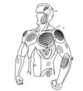 Athletic man torso vector linear illustration, male beauty with perfect muscular fit body posing, artistic drawing of fitness Royalty Free Stock Photo