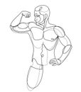 Athletic man torso vector linear illustration, male beauty with perfect muscular fit body posing, artistic drawing of fitness Royalty Free Stock Photo