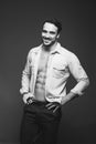 Athletic man with unbuttoned shirt, black and white Royalty Free Stock Photo