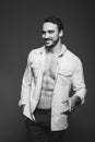 Athletic man with unbuttoned shirt, black and white Royalty Free Stock Photo