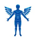 Athletic man vector illustration isolated on white. Guardian angel, Holy Spirit concept.