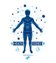 Athletic man vector illustration made using futuristic molecular connections. Human as the object of biochemistry research,