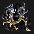 Athletic man and woman polygonal silhouette running Royalty Free Stock Photo