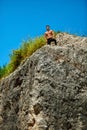 Athletic Muscular Hiker Man On Hill In Summer. Outdoor Sport Royalty Free Stock Photo