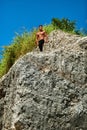 Athletic Muscular Hiker Man On Hill In Summer. Outdoor Sport Royalty Free Stock Photo