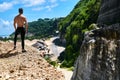 Athletic Muscular Hiker Man On Hill In Summer. Outdoor Sport Royalty Free Stock Photo