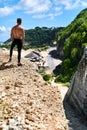 Athletic Muscular Hiker Man On Hill In Summer. Outdoor Sport Royalty Free Stock Photo