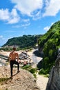 Athletic Muscular Hiker Man On Hill In Summer. Outdoor Sport Royalty Free Stock Photo