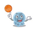 An athletic pasteurella cartoon mascot design with basketball