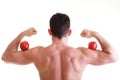 Athletic male body builder holding red apple Royalty Free Stock Photo