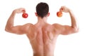 Athletic male body builder holding red apple Royalty Free Stock Photo