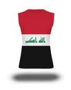 Athletic sleeveless shirt with Iraq flag on white background and shadow