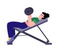 Athletic sport woman pushing dumbbells in gym flat vector illustration isolated. Royalty Free Stock Photo