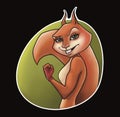 athletic squirrel winks and shows biceps , made as a sticker