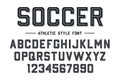 Athletic style font. Football, soccer style font with lines. Athletic style letters and numbers for baseball, basketball, football