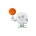 An athletic white pills cartoon design style playing basketball