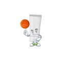 An athletic white plastic tube cartoon design style playing basketball