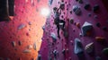Athletic woman climbing indoors. Woman climbs a climbing wall Royalty Free Stock Photo
