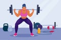 Athletic woman doing barbell squats in gym