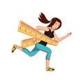 athletic woman running with measuring tape