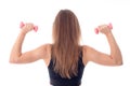 Athletic woman turning her back holding two dumbbells Royalty Free Stock Photo