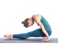 Athletic young blonde woman doing yoga practice isolated on white background. Royalty Free Stock Photo