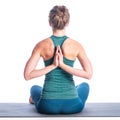 Athletic young blonde woman doing yoga practice isolated on white background. Royalty Free Stock Photo