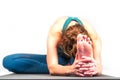 Athletic young blonde woman doing yoga practice isolated on white background. Royalty Free Stock Photo